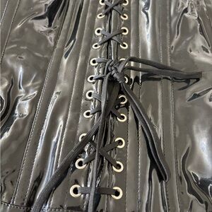 Glossy Black Lace-Up Women's Leather Jacket